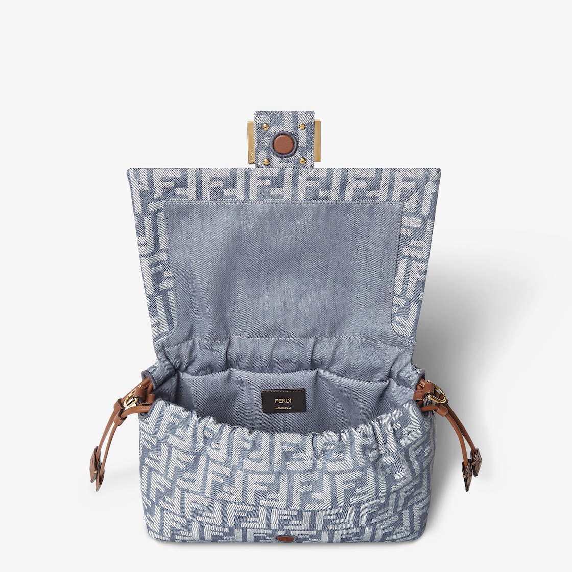 FENDI Mamma Baguette Medium Blue denim-effect FF jacquard bag - Image 6